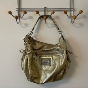COACH POPPY Metallic Gold Leather Shoulder Purse Bag 20384E